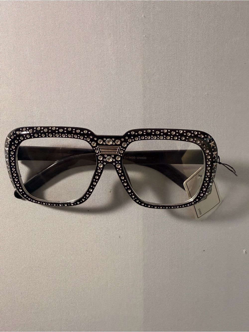 Rhinestone & Star Embellished Oversized Fashion Eyeglasses-Black Statement Frame - Picture 2 of 7